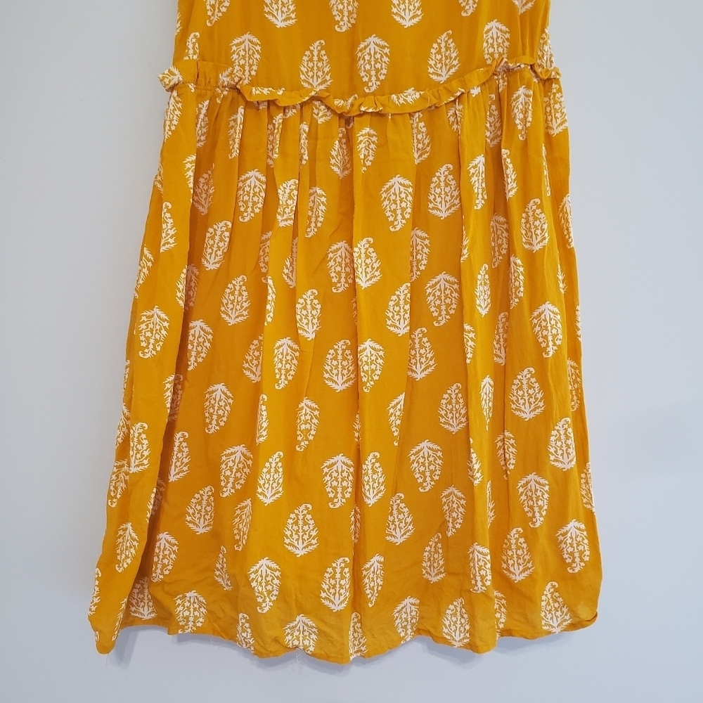 Lucky Brand Mustard Yellow Leaf Babydoll Dress Small Sleeveless Cotton Blend - Picture 6 of 12